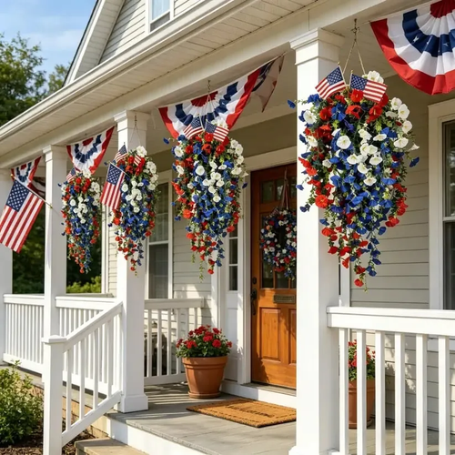 ✨✨🇺🇸 Celebrate the 250th anniversary of the United States with patriotic-style hanging bouquets