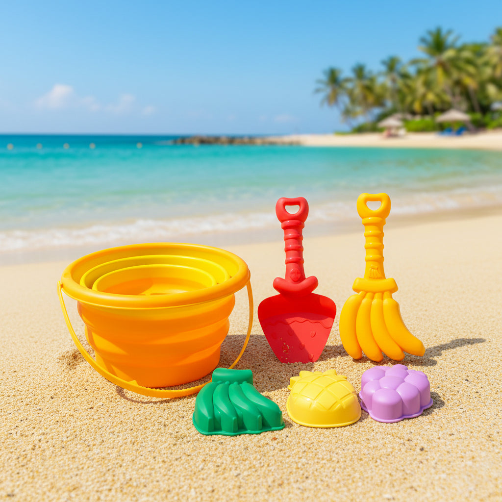 6-Piece Collapsible Silicone Beach Bucket & Sand Toy Set