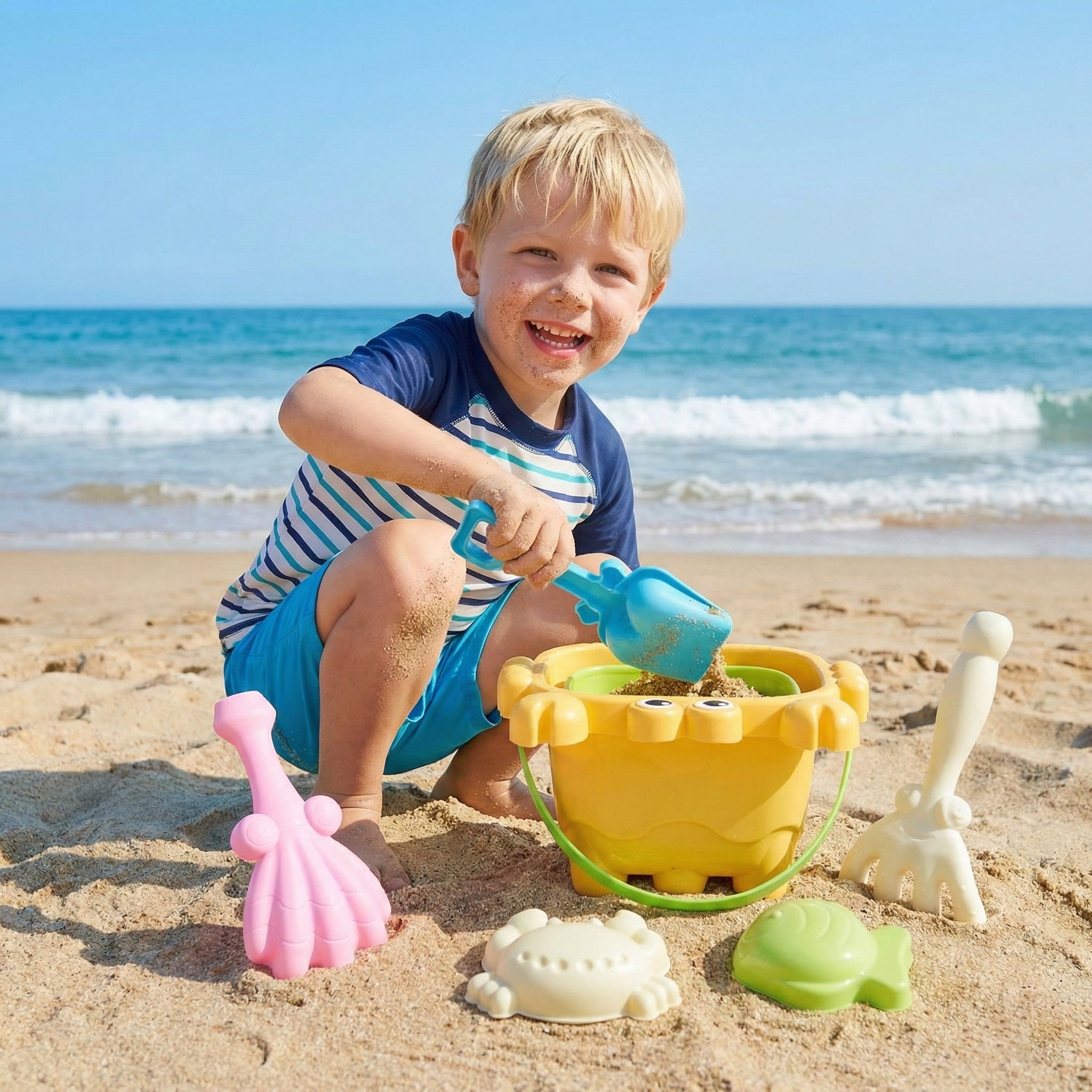 6-Piece Collapsible Silicone Beach Bucket & Sand Toy Set