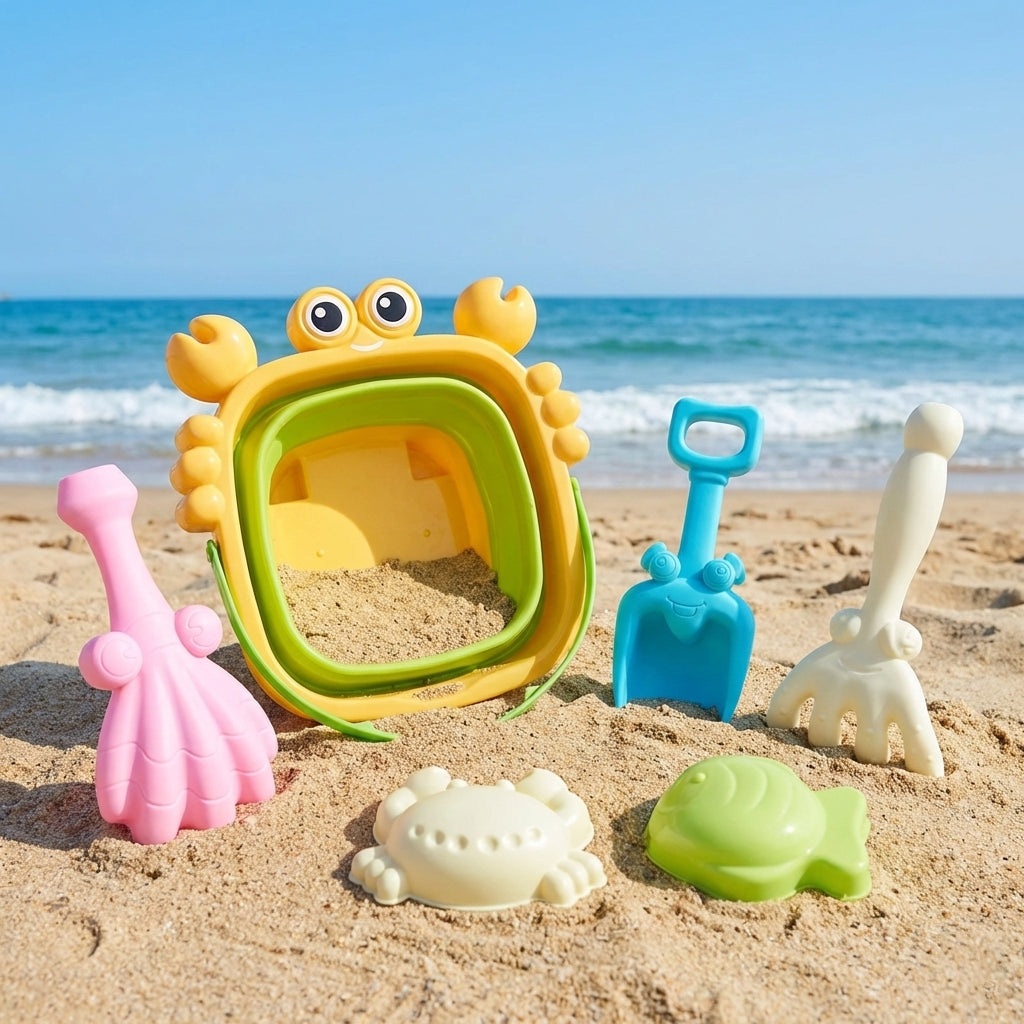 6-Piece Collapsible Silicone Beach Bucket & Sand Toy Set