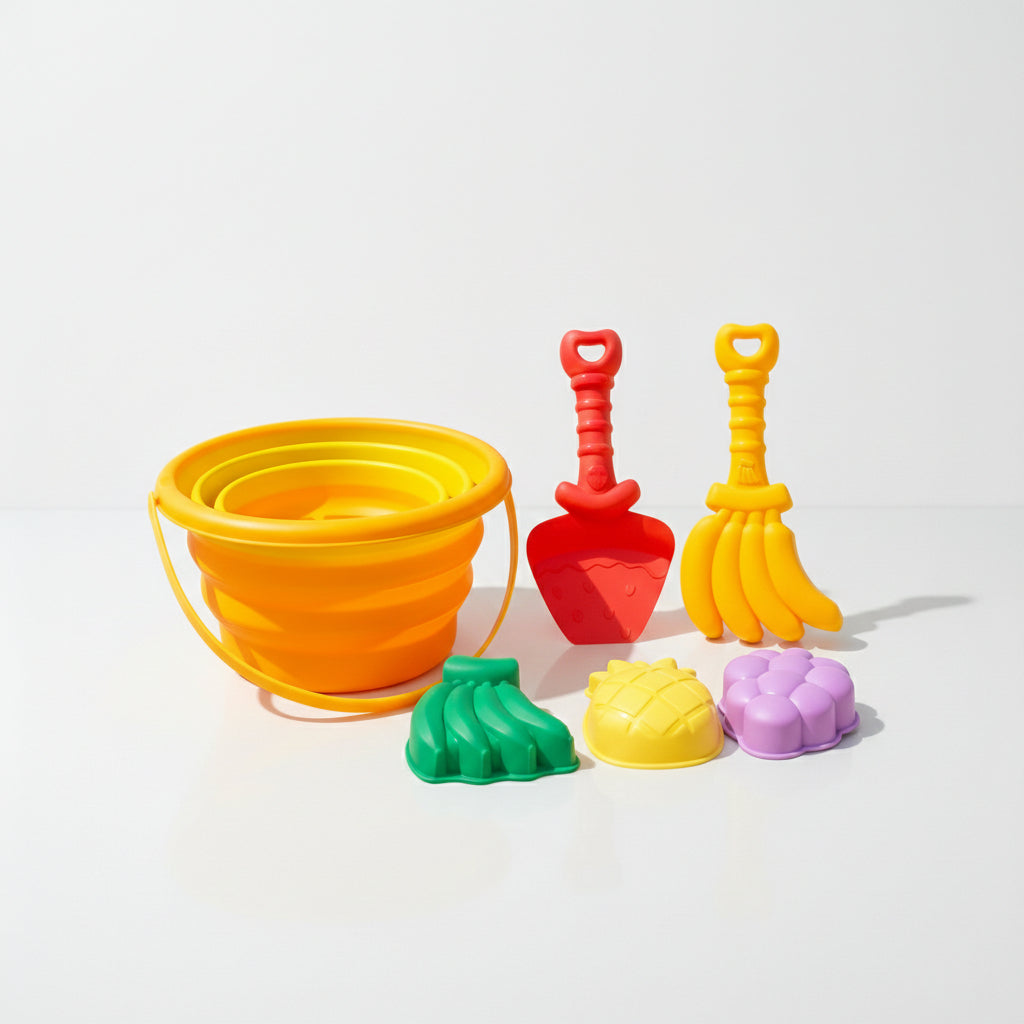 6-Piece Collapsible Silicone Beach Bucket & Sand Toy Set