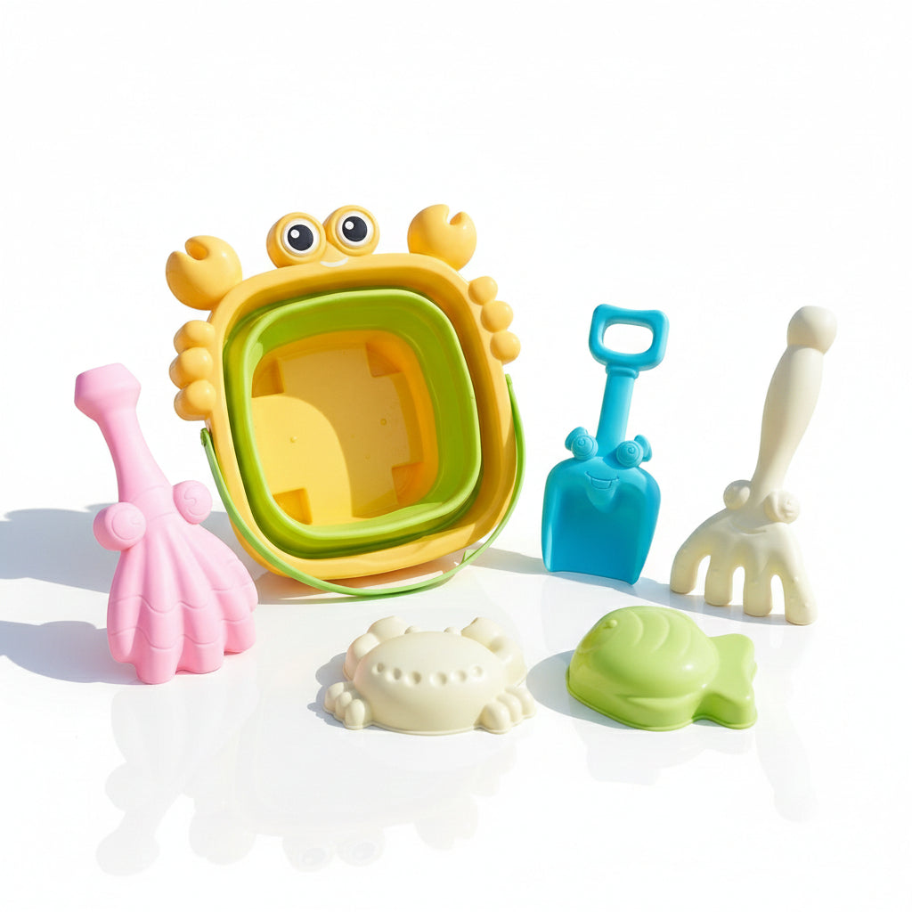6-Piece Collapsible Silicone Beach Bucket & Sand Toy Set